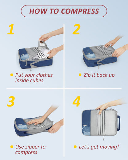 BAGSMART 6 Set Compression Packing Cubes for Travel Lightweight Luggage Organizer Bags Durable Space Saver Bags Travel Essential