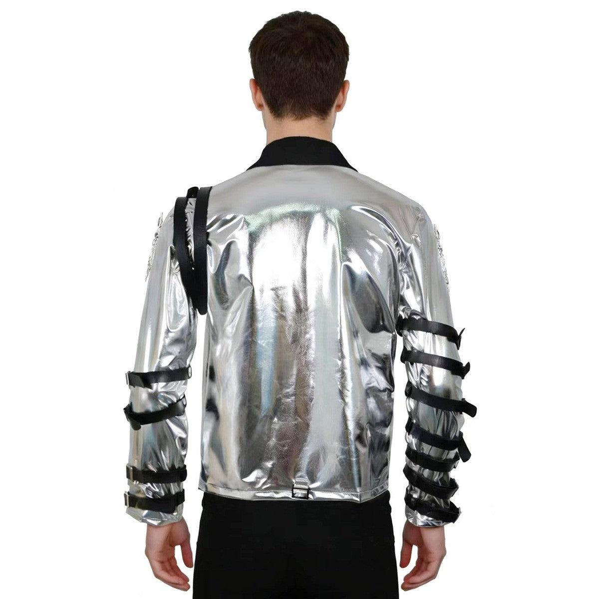 New In Stock: Michael Jackson Bad Era Silver Jumpsuit. Retro Rock Star Stage Performance Bodysuit & Top