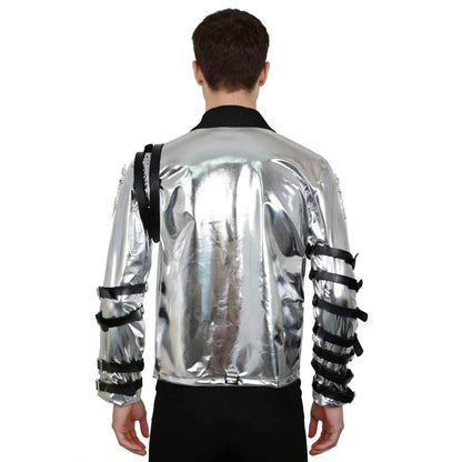 New In Stock: Michael Jackson Bad Era Silver Jumpsuit. Retro Rock Star Stage Performance Bodysuit & Top