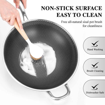 Wok pan,Hybrid 13 inch Wok with Lid, PFOA Free Cookware,non stick Stainless Steel Woks & Stir-fry pans Nonstick