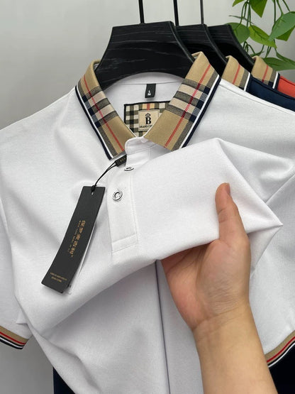 Luxury brand short sleeve polo shirt men fashion simple solid color summer new mercerized cotton breathable casual lapel T shirt