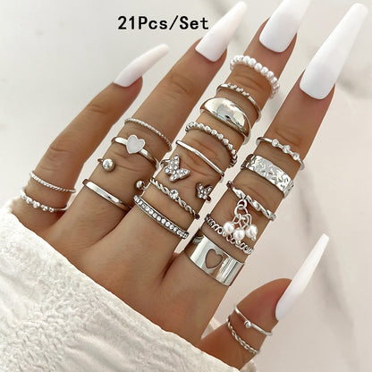 Conjunto de 23 Anéis de Nudilho da Moda para Mulheres com Cristal Estrela Lua Olho Onda Cor Ouro Prata Anéis Femininos Jóias da Moda para Festa Presente