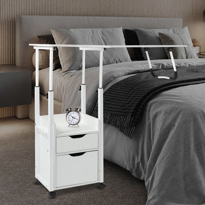 Foldable Laptop Desk with Wheels Height Adjustable Bedside Computer Table Portable Bedroom Office Table