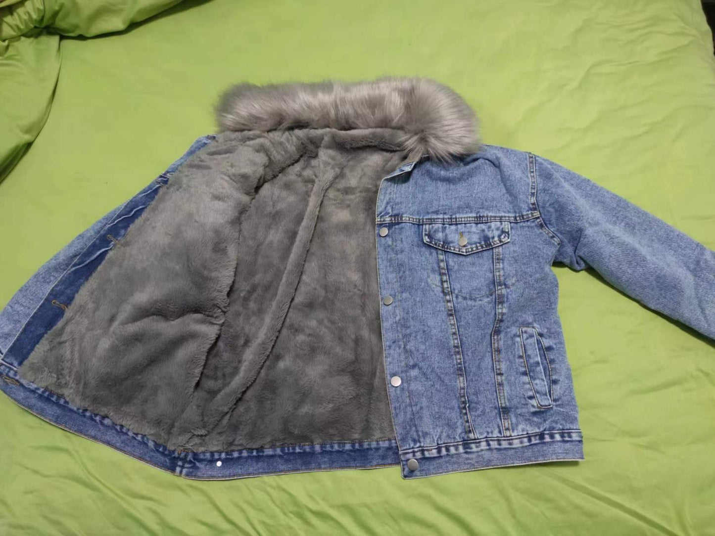 Winter Women Warm Basic Coat Big Fur Collar Denim Jacket Female Cold Motorcycle Jackets Outerwear Fleece Thick Casual Overcoat