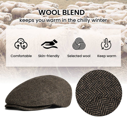 JANGOUL Men Wool Blend XL XXL Ivy Newsboy Cap Classic Tweed Gatsby Cabbie Flat Hat