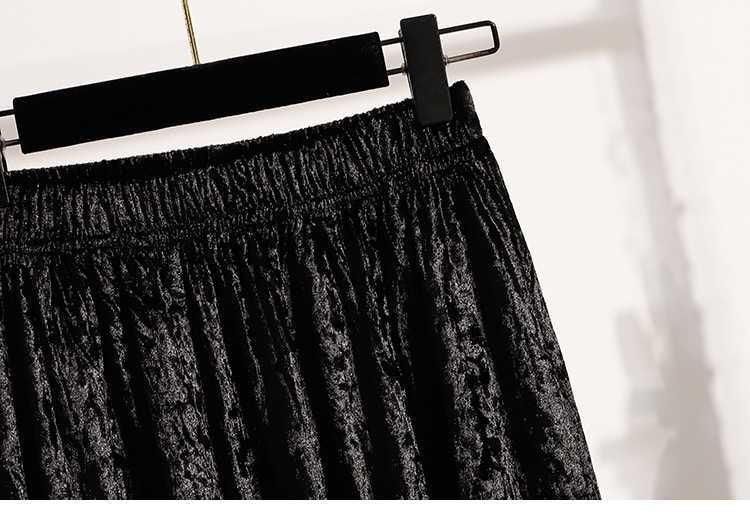 Plus Size Plus Size Women's Velvet Pleated A- Line Midi Skirt Autumn Winter Slimming Half-length Versatile Fashionable Commut...