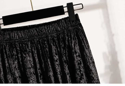 Plus Size Plus Size Women's Velvet Pleated A- Line Midi Skirt Autumn Winter Slimming Half-length Versatile Fashionable Commut...