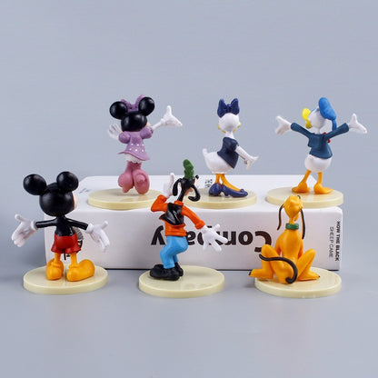 Promoção de 6 pçs/conjunto de Bonecos de Ação Disney Mickey Mouse Minnie Pato Donald em PVC para Bolo, Decoração de Coleção, Presentes Infantis