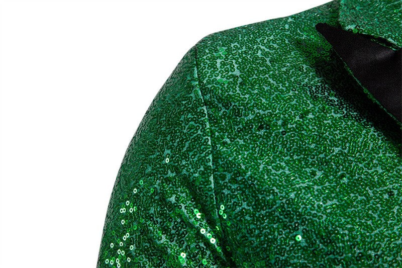 Fashion Men Luxurious Sequin Suit Jacket Green / Silver Men's Bar KTV Stage Dress Male Blazer Coat