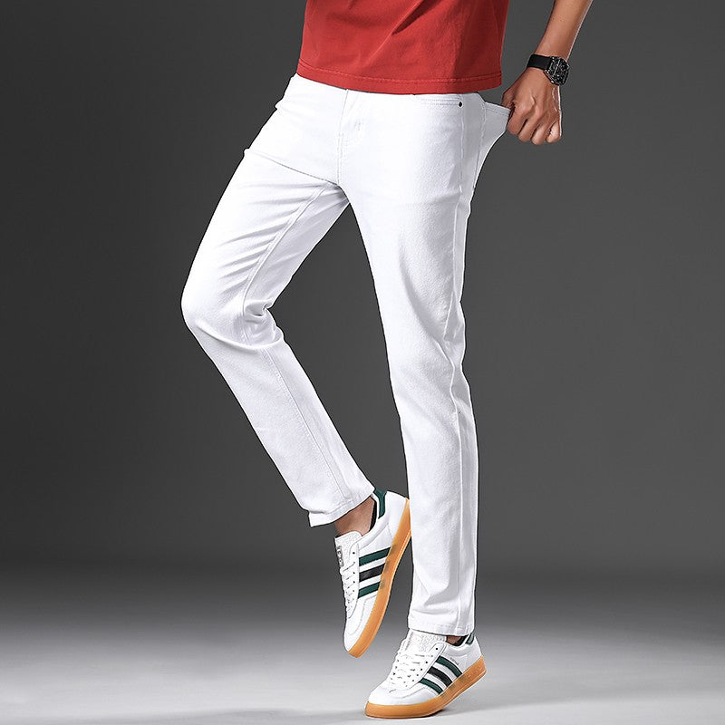 Cotton White Jeans Men's Elastic Soft Comfortable Business Casual Trousers Fashion Korean Fit Straight Spring Autumn Denim Pants