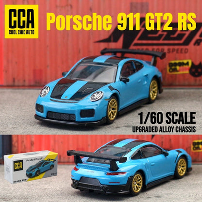 1/60 Porsche 911 GT2 RS Brinquedo Modelo Carro CCA MSZ 1:64 Miniatura Diecast Rodas Livres Coleção Adequada para Hot Wheels Presente Infantil