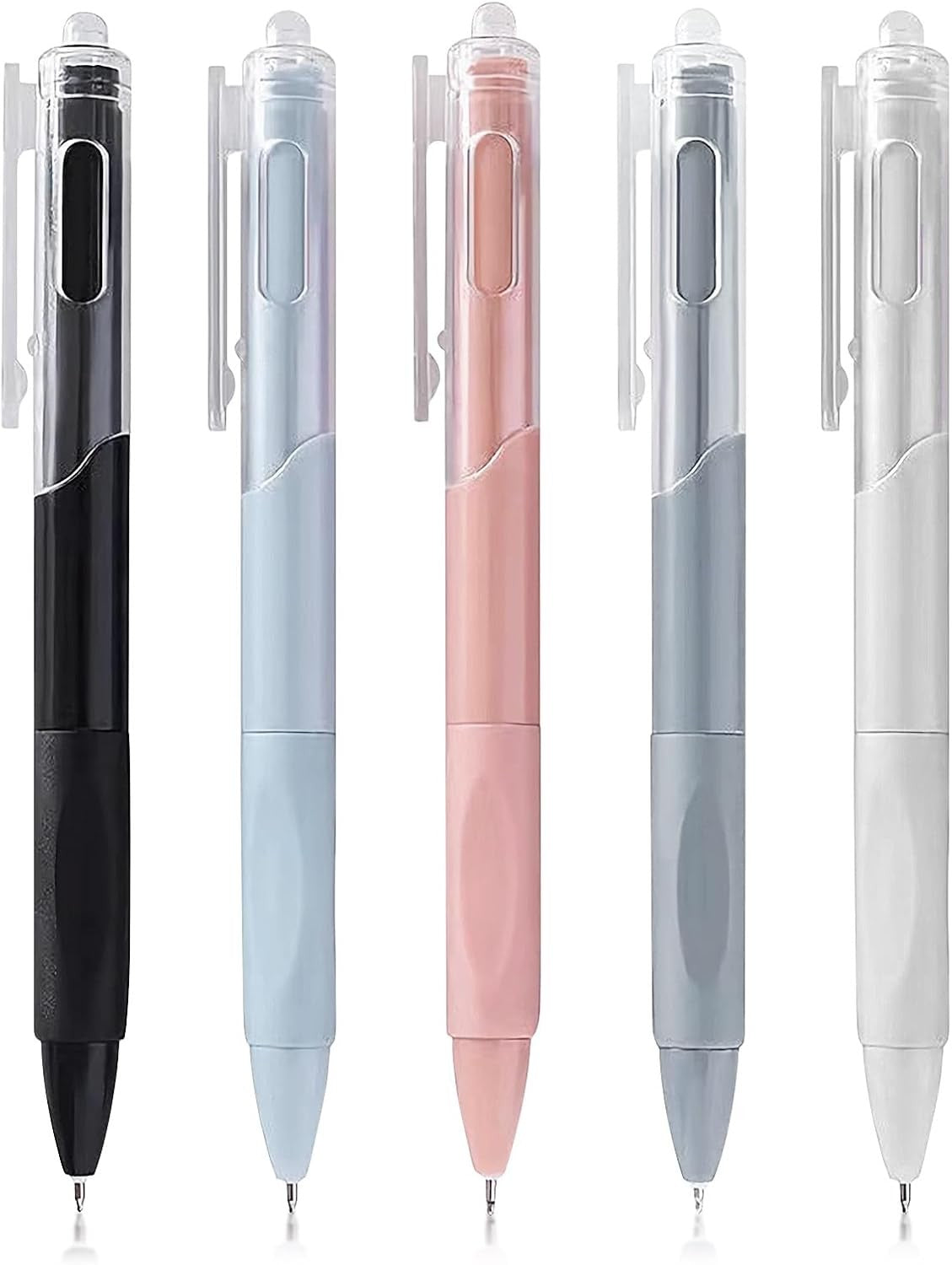 Canetas Gel Retráteis, Pacote com 5, Tinta Preta de Secagem Rápida 0,5mm, Canetas Esferográficas de Escrita Suave para Escola, Escritório e Material de Papelaria
