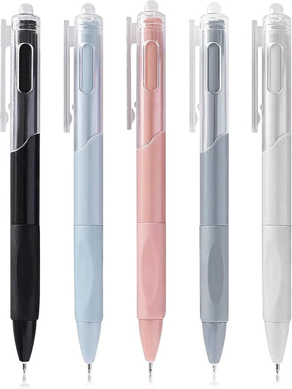 Canetas Gel Retráteis, Pacote com 5, Tinta Preta de Secagem Rápida 0,5mm, Canetas Esferográficas de Escrita Suave para Escola, Escritório e Material de Papelaria