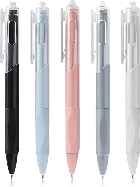 Canetas Gel Retráteis, Pacote com 5, Tinta Preta de Secagem Rápida 0,5mm, Canetas Esferográficas de Escrita Suave para Escola, Escritório e Material de Papelaria