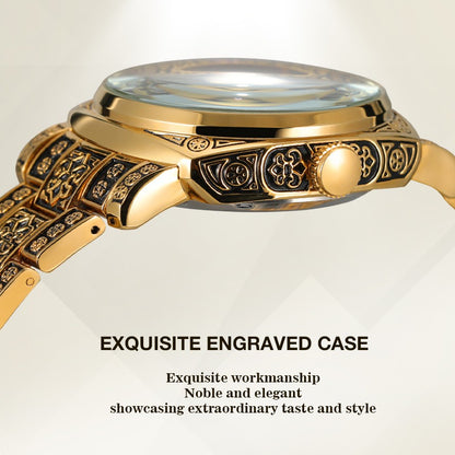 FORSINING High-end Luxury Gold Skeleton Mechanical Man Watch Automatic Movement Clock Stainless Steel Male Bronze Wrist Watches