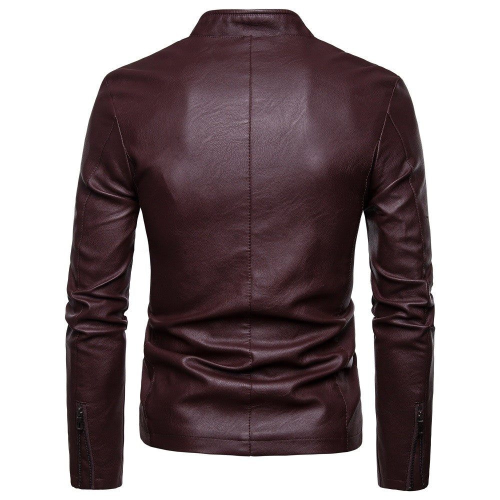 Men's Autumn Slim Pu Leather Jacket Motorcycle Winproof Cool Solid Colors Classic Biker Leather Jacket Aviator Motor Spring Coat