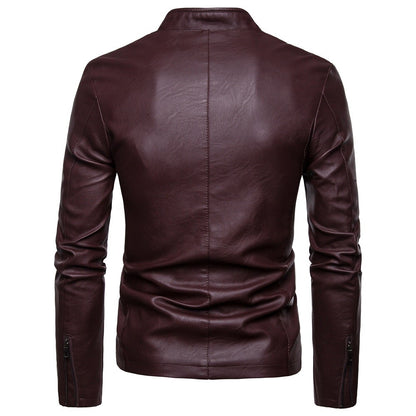 Men's Autumn Slim Pu Leather Jacket Motorcycle Winproof Cool Solid Colors Classic Biker Leather Jacket Aviator Motor Spring Coat