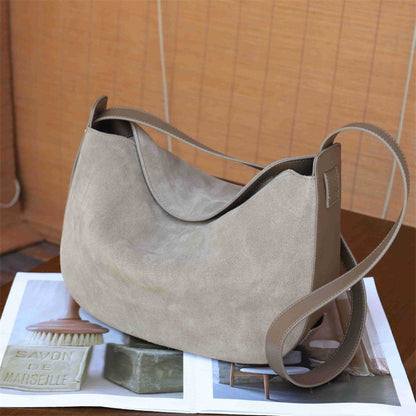 Burminsa Suede Genuine Leather Hobo Shoulder Bags For Women 2025 Luxury Designer Crescent Crossbody Purses Work Ladies Handbags