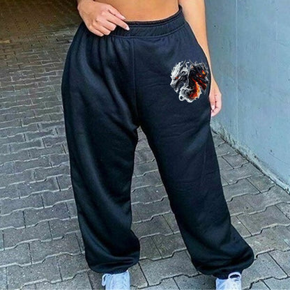 Women's Sweatpants Trousers Fashion Horror Double Evil Dragon Print Trousers Spring Autumn Winter Sweatpants
