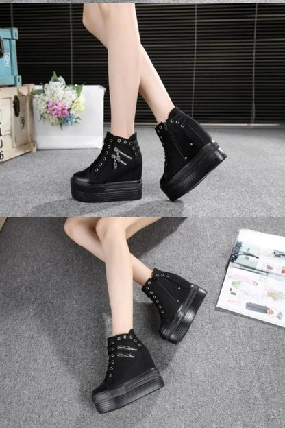 11cm New Brand Hidden Heel Platform Sneakers Women's Breathable Wedge Canvas Shoes Woman Casual Ladies Boots Zapatos De Mujer