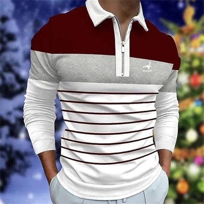 Spring Autumn New Stripe Zipper Polo Shirt Men Sport Fashion Logo Print Long Sleeve Business Casual Polo Shirt 100% Polyester