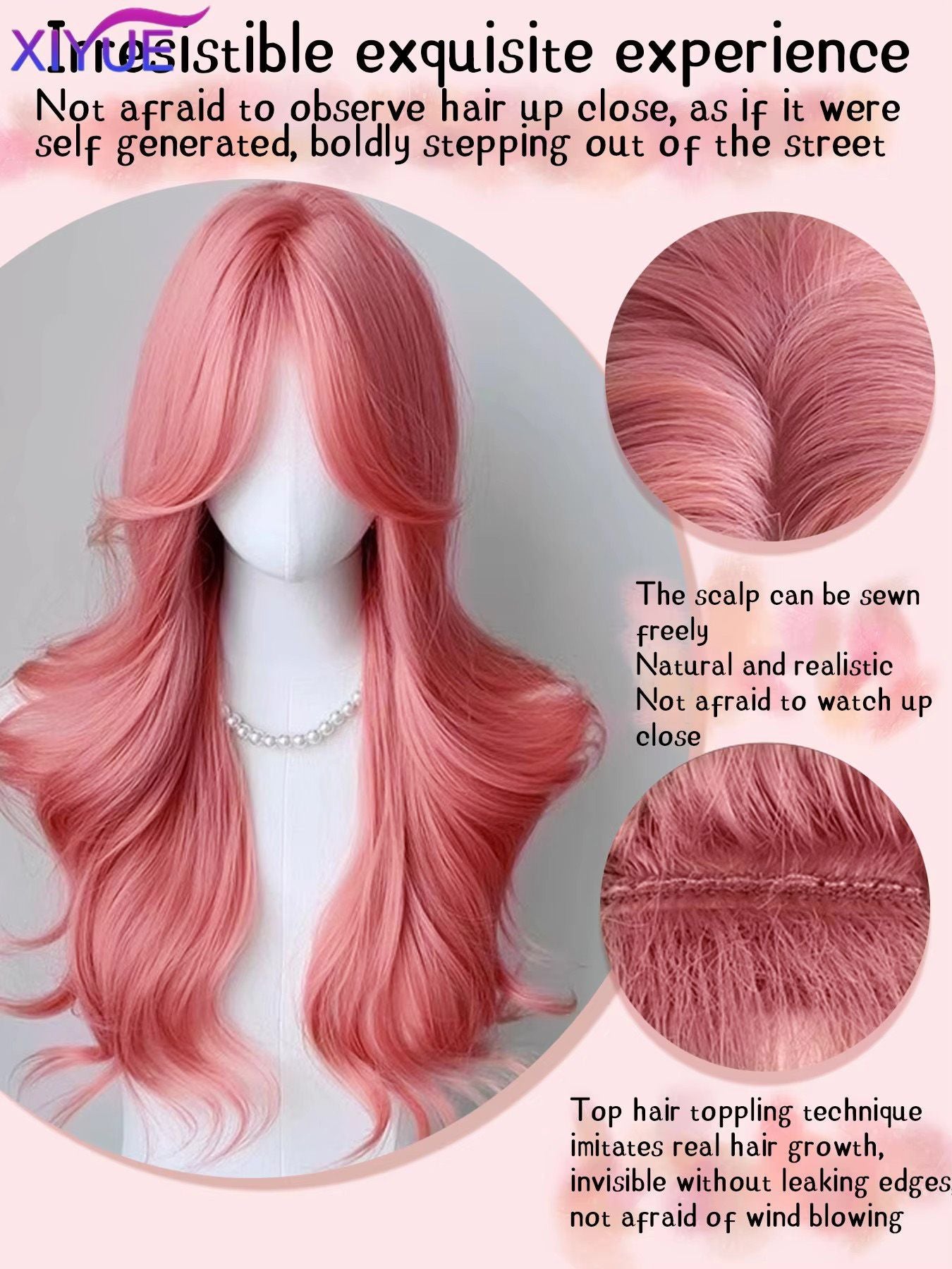 XIYUE orange pink wig Long Wavy Synthetic Wigs Middle Part Natural Wave Wig Heat Resistant Cosplay Party Daily Hair Wig for