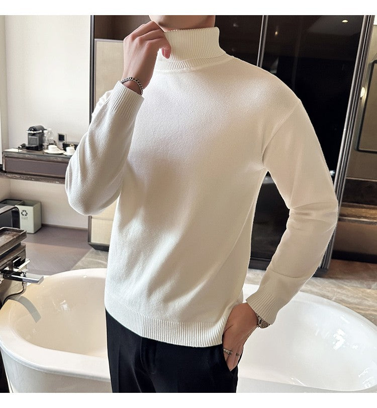 Korean Fashion Autumn Winter Sweaters Men Pullovers Fleece Turtleneck Knitted Sweatshirt Warm Bottoming Shirts