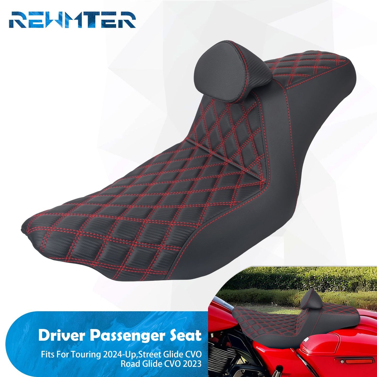 Assento Duplo de Motocicleta com Encosto para Piloto e Passageiro Para Harley Touring FLHR 2024-UP Road Street Glide CVO 2023