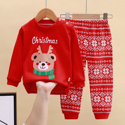 2025 Autumn Christmas Kids Cotton Pajama Set Long Sleeve Thermal Underwear for Boys and Girls Baby Homewear Clothes