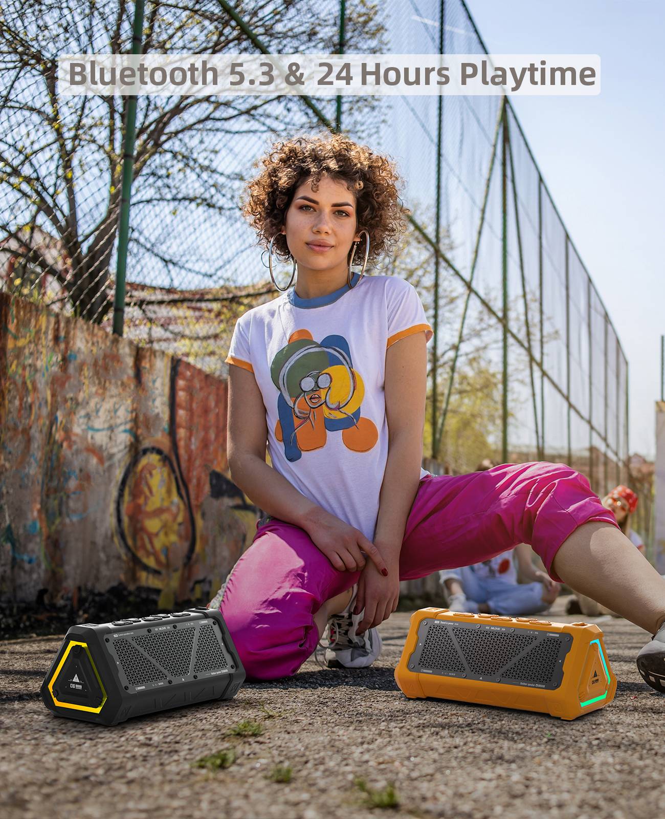 Caixa de som Bluetooth MLOVE P3 para ambientes externos, potência de saída de 40W, Bluetooth 5.3, som estéreo, à prova d'água IPX7, cartão Micro SD, luz RGB