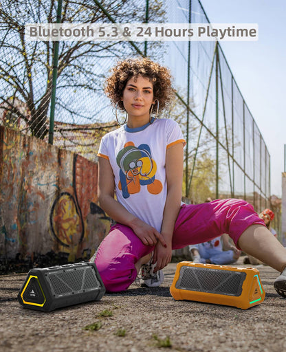 Caixa de som Bluetooth MLOVE P3 para ambientes externos, potência de saída de 40W, Bluetooth 5.3, som estéreo, à prova d'água IPX7, cartão Micro SD, luz RGB