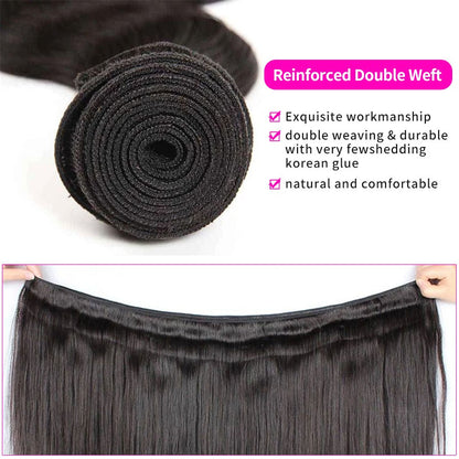 Pacotes de Cabelo Virgem Liso Brasileiro 12A, Extensões de Cabelo Humano 100% Não Processado, 14-30 Polegadas, Trama Dupla