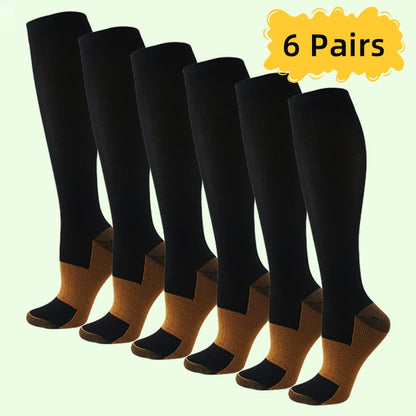 6 pairs copper fiber compression socks for men and women for running and traveling for nurses and pregnant women mid-calf design