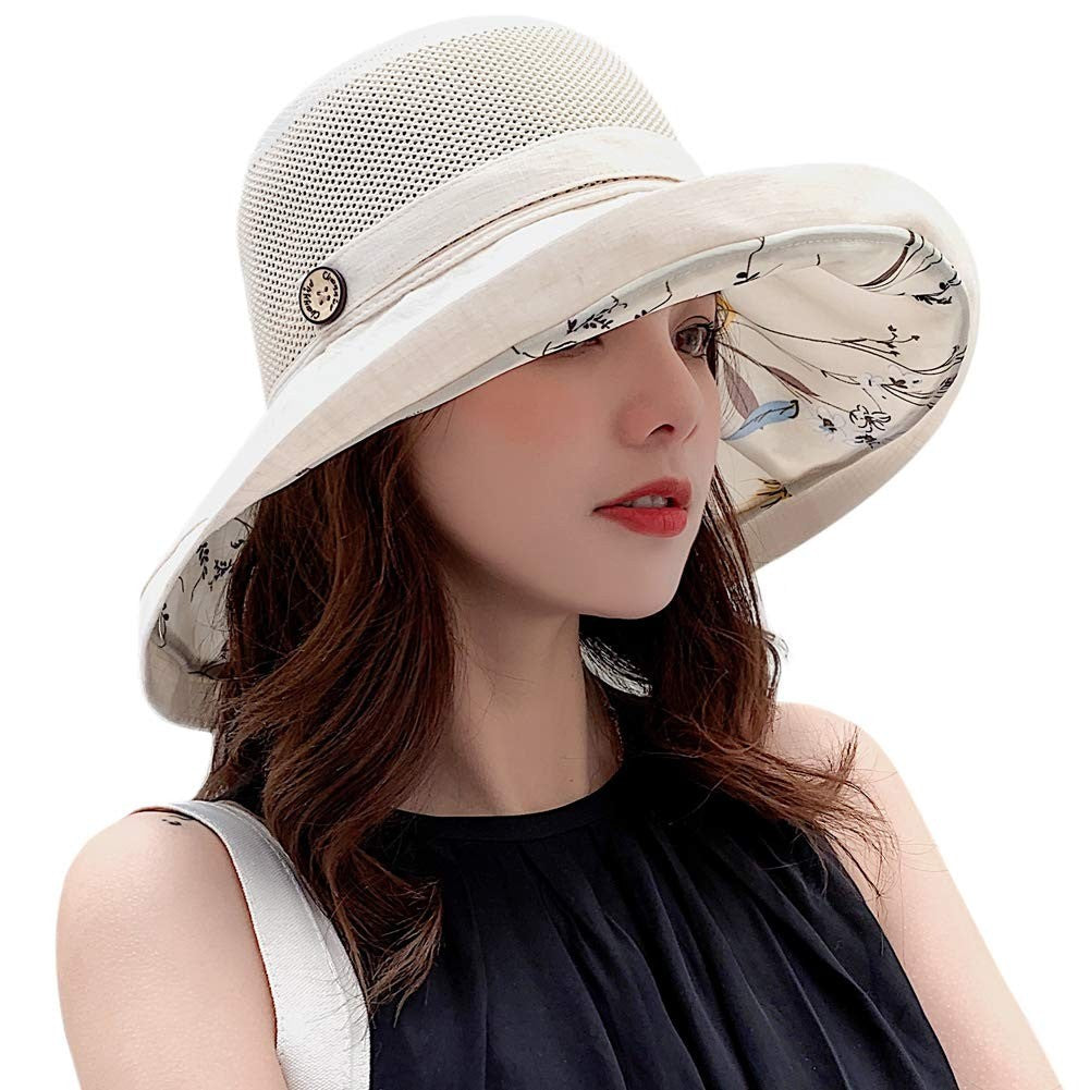 Women Mesh Sun Hats Summer Beach UV UPF Packable Wide Chin Strap, Sun Hats for Men & Women UV Protection, Sun Hat with Neck Flap