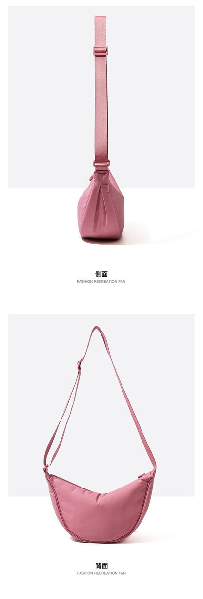Solid Color Women's Portable Shoulder Bag Simple Female Nylon Cloth Padded Crossbody Bags Travel Purse Handbags Messenger Bag