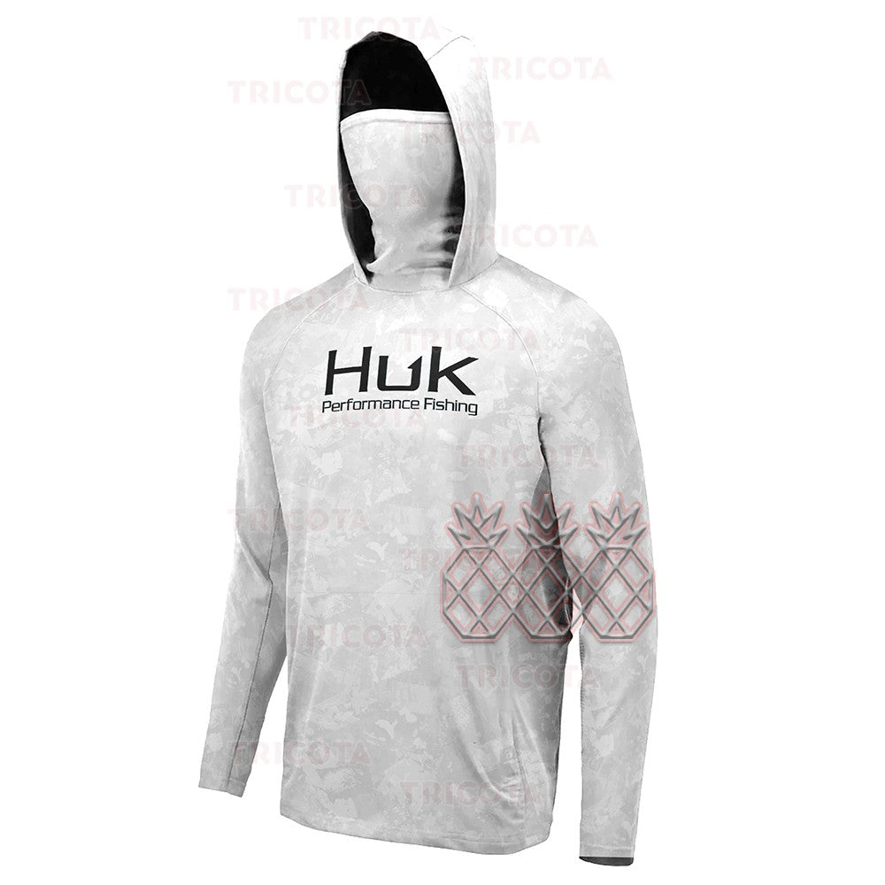 Camisas de Pesca HUK Masculinas Máscara Manga Longa Roupas de Pesca Ao Ar Livre Roupa UV Casaco com Capuz Upf Protetor Solar Respirável Tops de Pesca