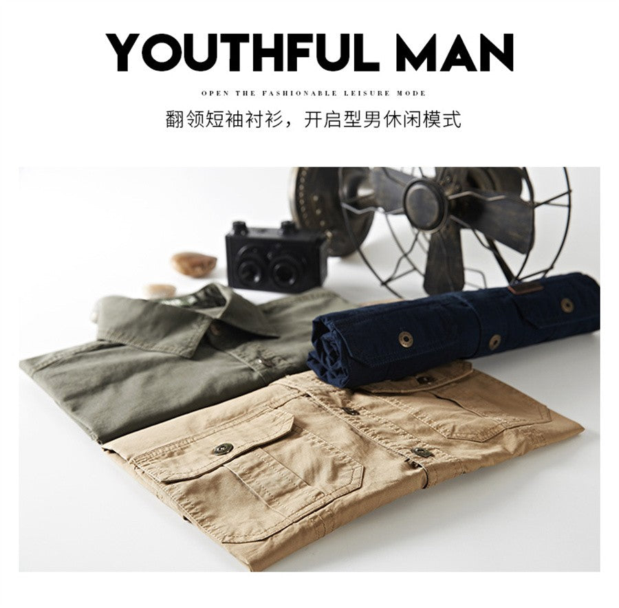2025 Summer Green Cargo Shirts for Men Short Sleeve Casual Blouse Combat Tactical Shirt Multi-Pocket Outfits Oversize 5XL