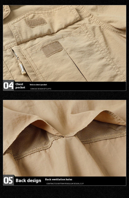 Summer Men Short Sleeve Cargo Breathable Shirt Man Casual Tactic Multi Pocket Shirts Men Outdoor Hike Safari Work Shirt Top Polo