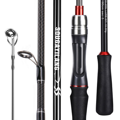 Sougayilang Fishing Rod 1.8/2..1m Spinning/Casting Rod Power M Carbon Rod Pole 5/6 Sections Travel Fishing Pole Fishing Tackle