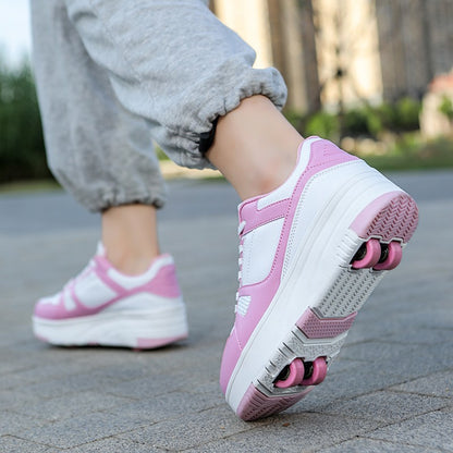 4 Wheel Skate Roller Shoes Foy Boys Casual Outdoor Sports Slide Shrink School Students Pulleys Sneakers Girls Walking Shoes