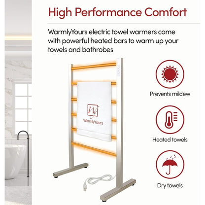 6-Bar Freestanding Electric Towel Warmer in Polished Stainless Steel with Built-In Timer for Luxurious Bathroom Experience
