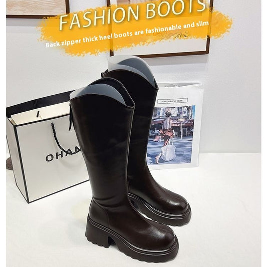 Real Soft Leather Boots 2025 Autumn And Winter New Knight Boots Height Increasing And Slimming Boots Thick Soled High Boots Long