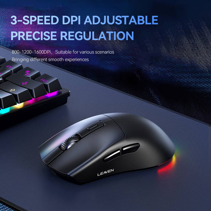 LEAVEN X3 2.4G Bluetooth Modo Duplo Receptor Mouse Óptico Sem Fio Mouse Gamer 1600DPI Mouse Compatível com Bluetooth para MacBook L