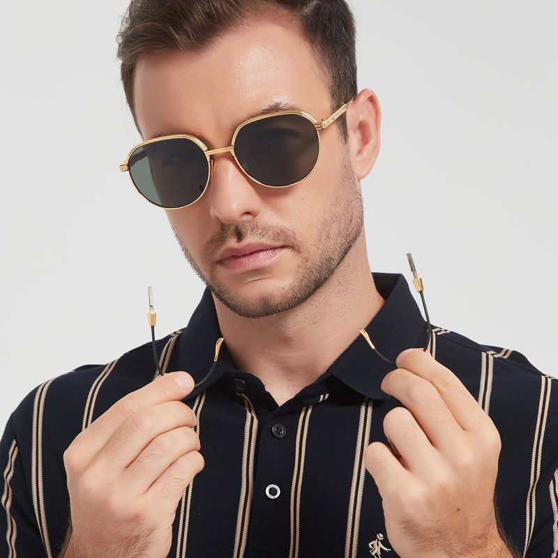 Óculos de Sol INS Gold Green de Luxo Masculino, Design de Marca, Oval, Liga, Alta Qualidade, Feminino, Pernas Duplas Especiais, Lentes Intercambiáveis, Proteção UV400