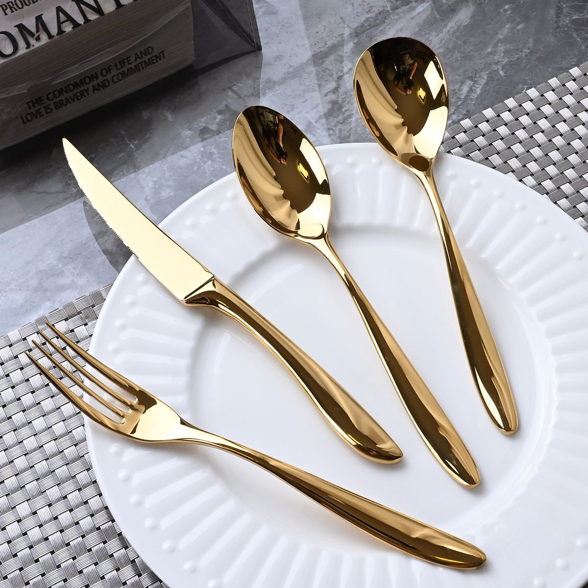 6 Peças de talheres de aço inoxidável 304, conjunto criativo de faca, garfo e colher para bife, para restaurante e hotel, conjunto de talheres de alta qualidade.