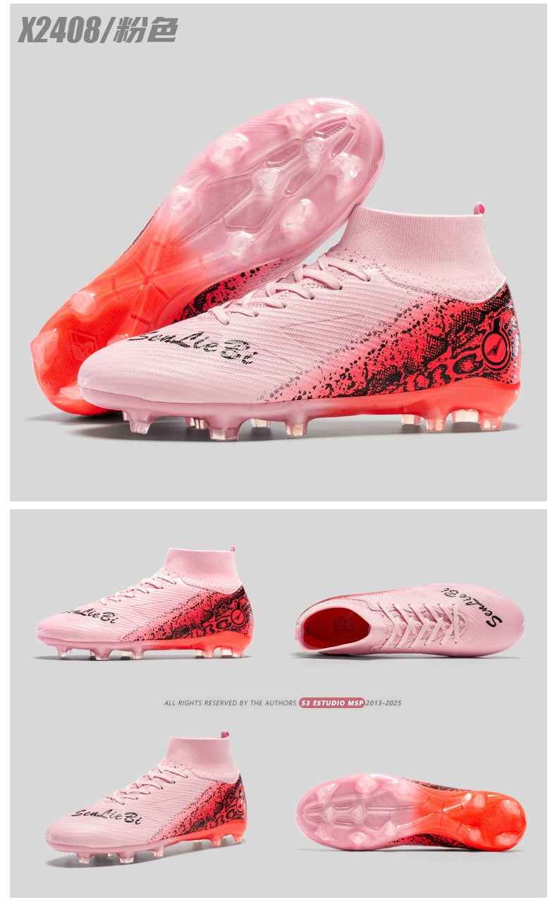 High-top Football Boots, Long Spikes Football Boots, Professional Firm Ground Non-Slipping Training Soccer Cleats for Big Boys