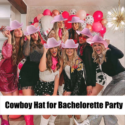 6-48Pcs Sparkly Cowboy Hat for Wedding Bachelorette Party Cowgirl Hats with Bandanas Heart Sunglasses Western Party Supplies