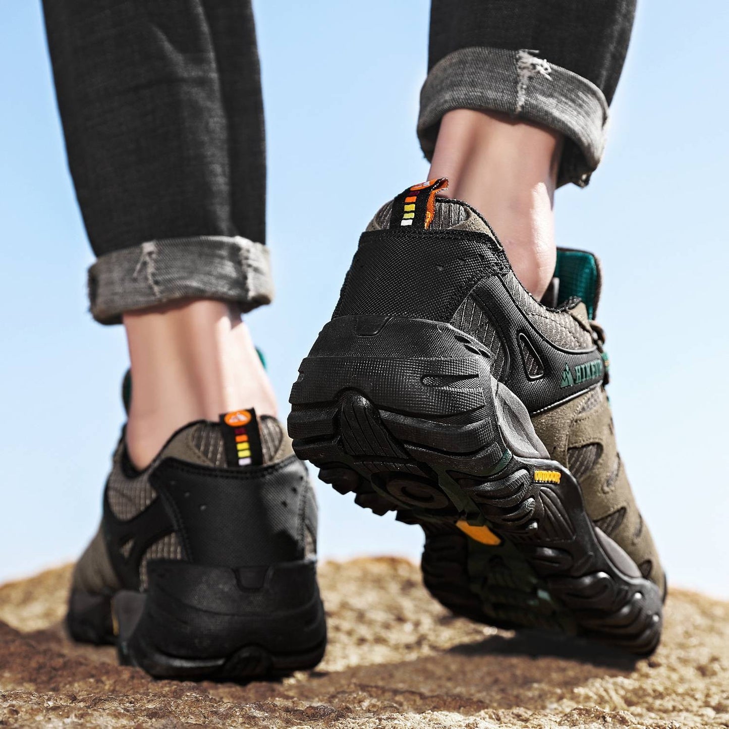HIKEUP Tênis Masculino de Caminhada em Couro Camurça, Calçados Outdoor Resistentes ao Desgaste Masculinos para Trekking, Caminhada, Caça e Tênis Táticos