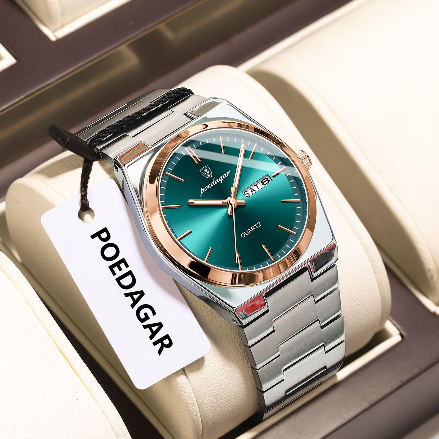 POEDAGAR Fashion Classic Man Watch Waterproof Luminous Date Week Luxury Men Watch Stainless Steel Quartz Business Men's Watches