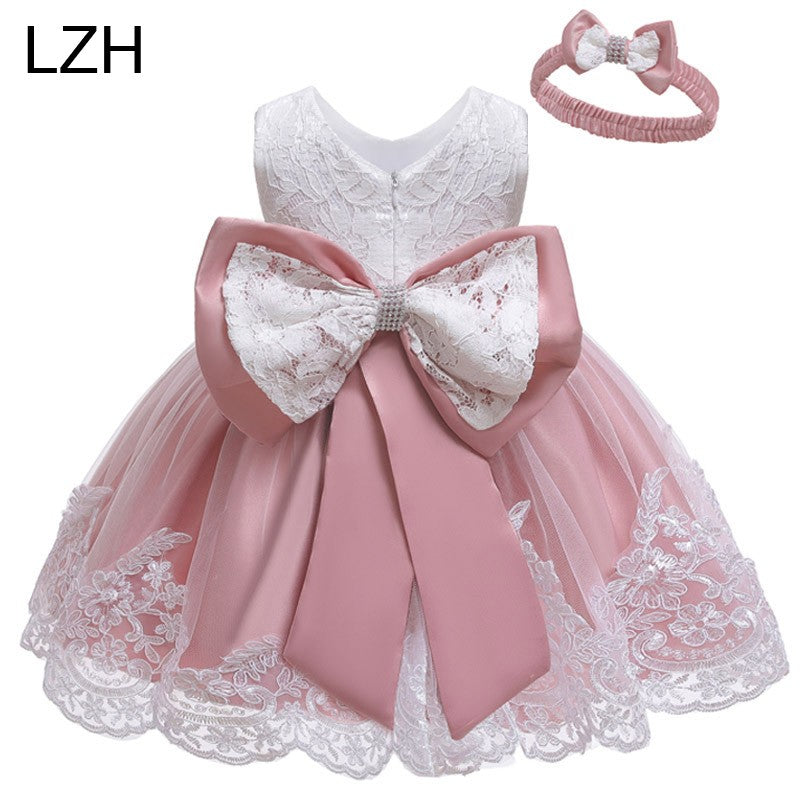 LZH Baby Girl Dress Newborn Clothes Princess Dress+Headwear For Toddler Birthday Wedding Christening Infant Party Christmas Gown